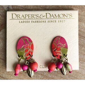New Vintage 90's Southwestern Dangle Beaded Clip-On Earrings